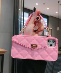 Handbag phone Case with Soft Silicone Chain for Women with Handstrap & Long Pearl Crossbody Chain