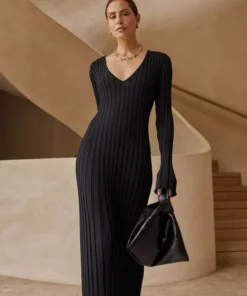 2023 Fall New Sleeved Knit Midi Dress