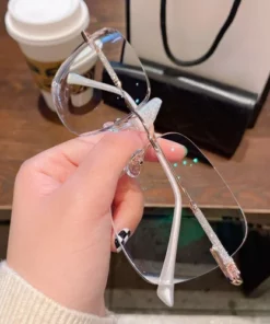 WOMENS LARGE FRAME DIAMOND RIMLESS ANTI-BLUE LIGHT PRESBYOPIA GLASSES