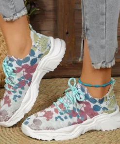 Floral Print Lace-up Breathable Orthopedic Sneakers