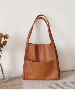 Solid color simple genuine leather shoulder bag