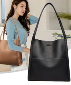 Solid color simple genuine leather shoulder bag