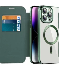 Transparent Electroplated Magnetic Leather Flip Case for iPhone Perfect for iPhone 15/14
