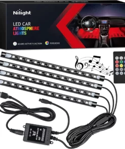 Nilight 48 LEDs Multicolor Music Car Strip Light Kit: Sound-Activated, Wireless Remote Control, and 4 USB Interior Lights for Dash Lighting