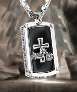 Bikers Blessing Engraved Dog Tag Pendant Necklace