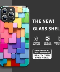 Flat 3D Square Pattern Glass Case for iPhone 15promax case