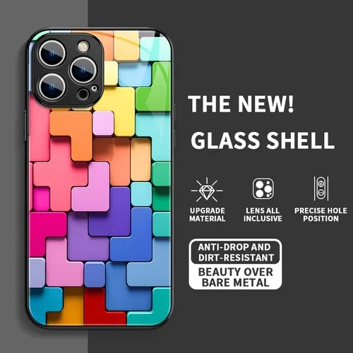 Flat 3D Square Pattern Glass Case for iPhone 15promax case