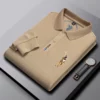 Mens Business Casual Embroidered Lapel Long Sleeve Polo Shirt