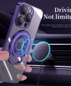 Magnetic Suction Bracket Electroplated Clear Protective Phone Case For iPhone