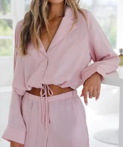 Drawstring Hem Drop Shoulder Crop Blouse Sets