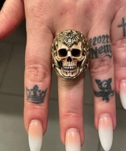 Vintage Polish Floral Armor Skull Ring