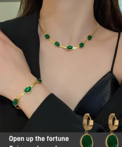 Emerald Necklace Earrings Bracelet
