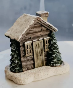 Log Cabin Snowy Winter Incense Cone Burner