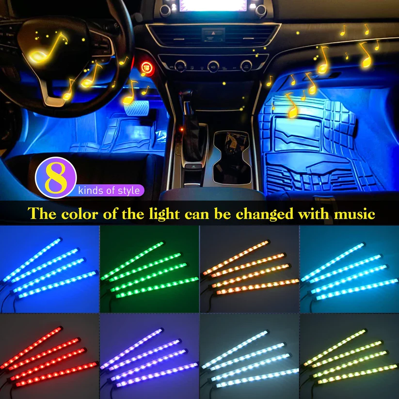 Nilight 48 LEDs Multicolor Music Car Strip Light Kit: Sound-Activated, Wireless Remote Control, and 4 USB Interior Lights for Dash Lighting