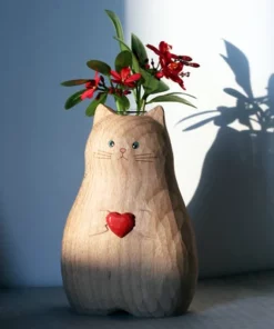 Handmade Wooden Cat Vase