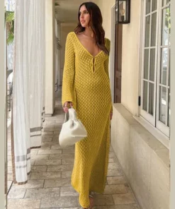 Kayleigh Crochet Fishtail Flare Sleeve Maxi Dress