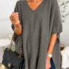 Chicest V Neck Loose Fit Solid Poncho Sweater