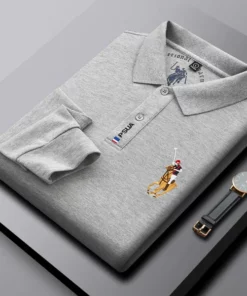 Alternative view of Men's Business Casual Embroidered Lapel Long Sleeve Polo Shirt
