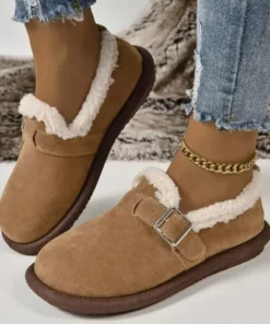 WOMENS PLUSH ROUND TOE SLIP-ON FLATS