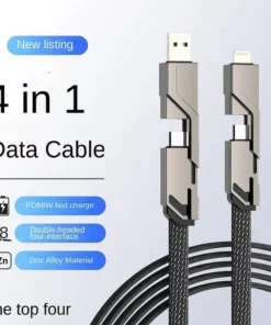 4-in-1 Flat Braided Anti-Tangle Charger Cord with Velcro