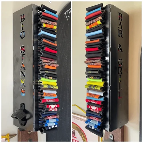 Custom can cooler holder with bottle opener