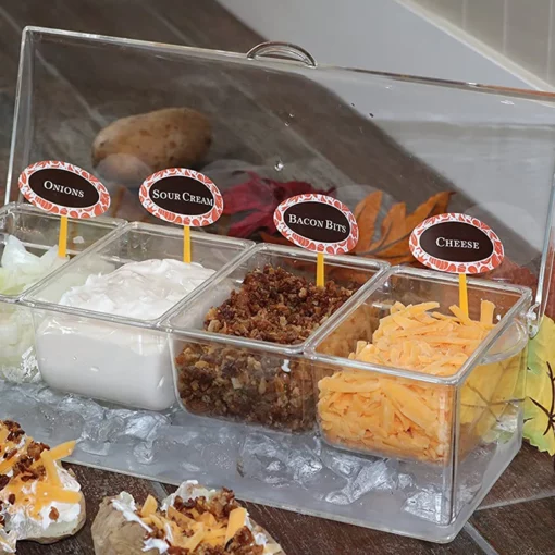 Ice Chilled Condiment Tray-4 Removable Compartments-Lid