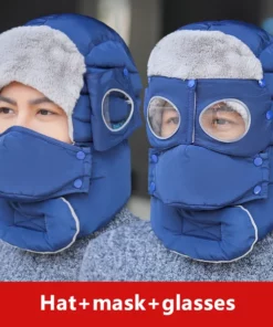 Warm Winter Hat With Earmuffs Face Mask Goggles