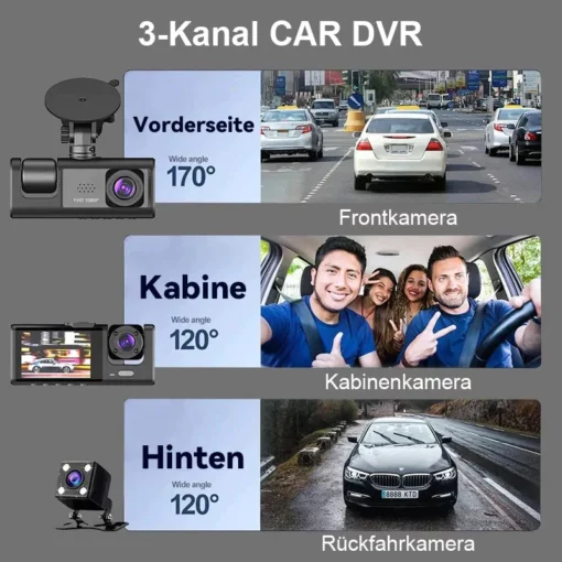 Seurico™ Drei-Kanal Dash Cam, IR Nachtsicht ja G-Sensor - Kuva 8