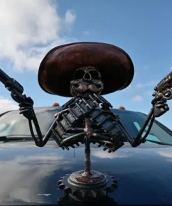 Cowboy Skull Gunslinger Hood Ornament Sculpture