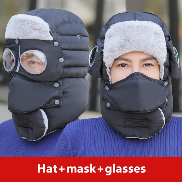 Warm Winter Hat With Earmuffs Face Mask Goggles