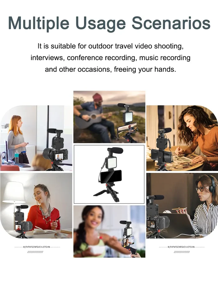 Professional Live Video Mobile Phone Photography Set with Fill Light Microphone Tripod