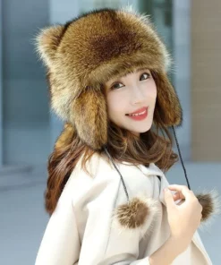 Niedlicher Kunstpelz Waschbärschwanz Eltern-Kind-Plüschmütze