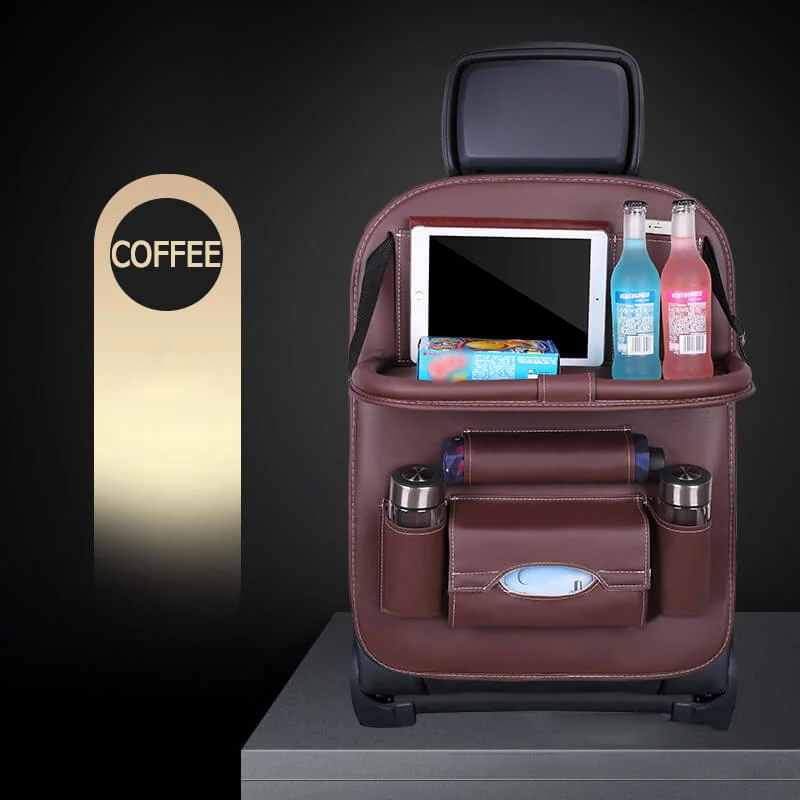Car Back Seat Leather Organizer Storage Bag with Foldable Table - Image 6