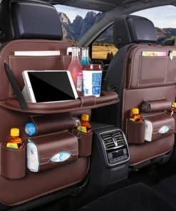 Car Back Seat Leather Organizer Storage Bag with Foldable Table