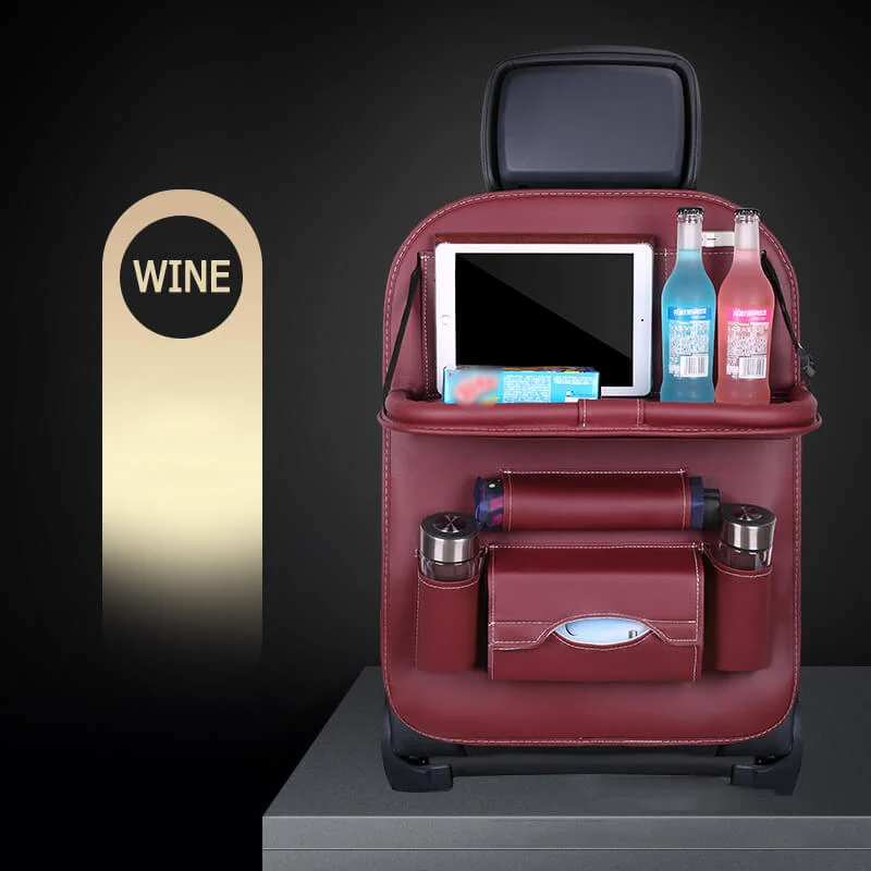 Car Back Seat Leather Organizer Storage Bag with Foldable Table - Image 4