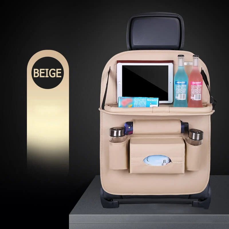 Car Back Seat Leather Organizer Storage Bag with Foldable Table - Image 3