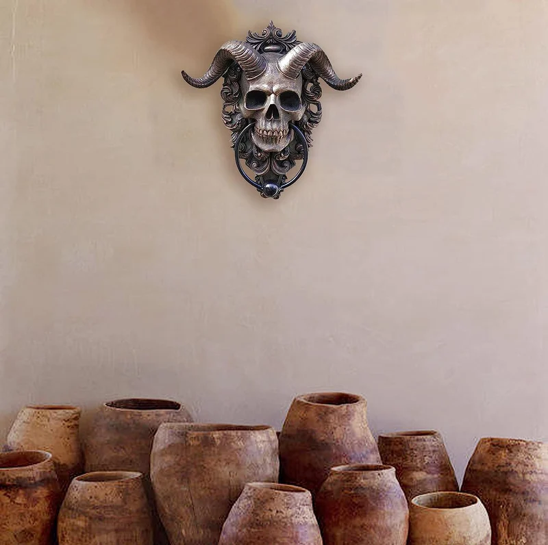 Horned Skull Statues Hanging Door Knocker
