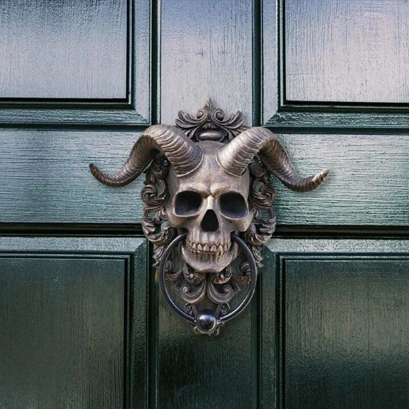 Horned Skull Statues Hanging Door Knocker