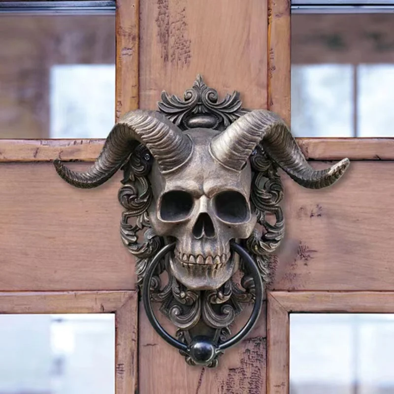 Horned Skull Statues Hanging Door Knocker