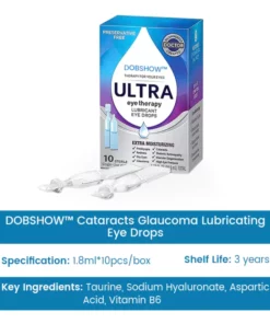 Product Specification Optixa™ Cataracts Glaucoma Lubricating Eye Drops Doctor Recommended Package Includes: 1 x Dobshow™ Cataracts Glaucoma Lubricating Eye Drops Doctor Recommended Specification:1.8ml*10pcs/box Shelf Life:3 years Key Ingredients:Taurine, Sodium Hyaluronate, Aspartic Acid, Vitamin B6 Functions:Relieves dryness, redness, and irritation; improves visual acuity; reduces intraocular pressure. Dobshow™ Cataracts Glaucoma Lubricating Eye Drops Doctor Recommended
