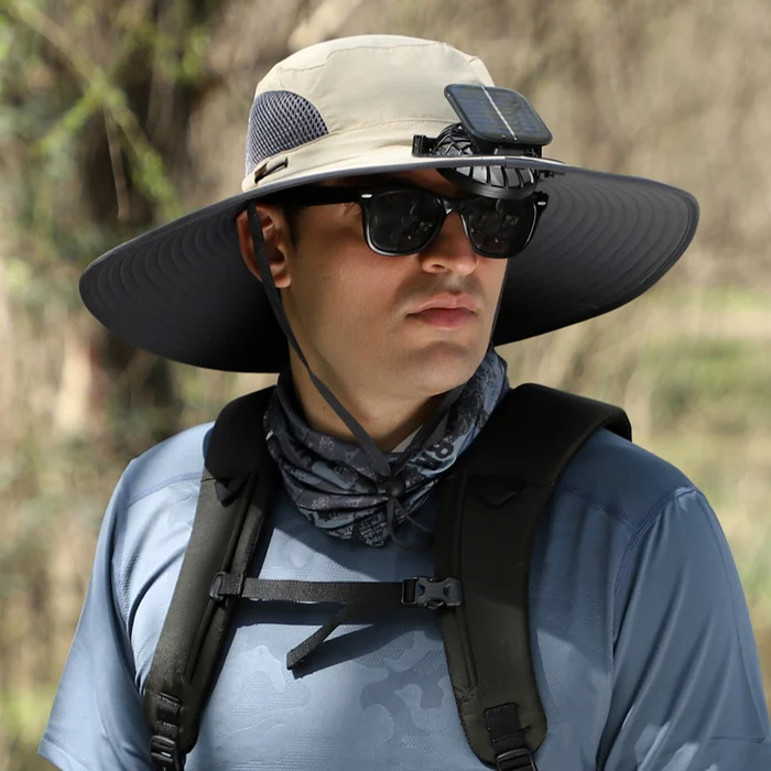 Wide Brim Solar Fan Outdoor Fishing Hat-Solar & USB Charging - Image 16