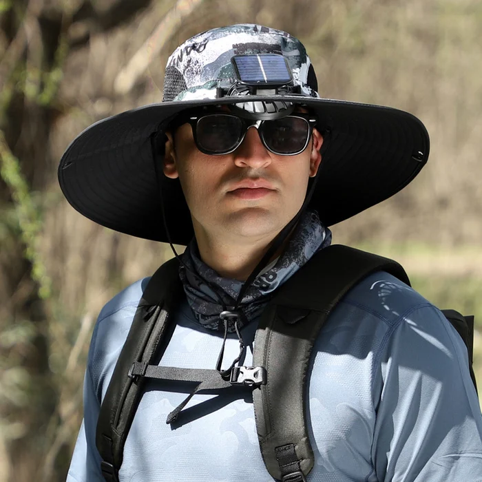 Wide Brim Solar Fan Outdoor Fishing Hat-Solar & USB Charging - Image 14