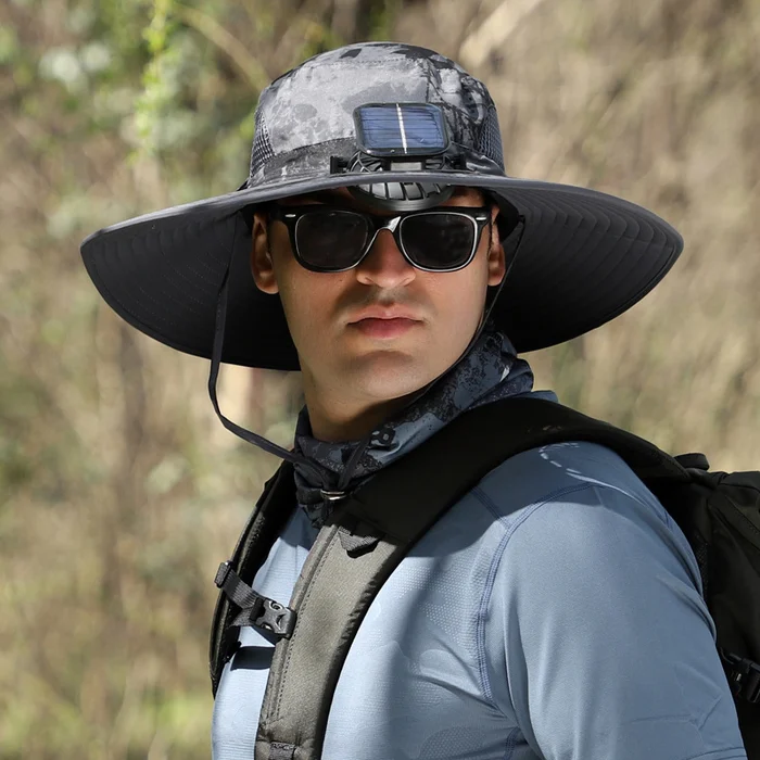 Wide Brim Solar Fan Outdoor Fishing Hat-Solar & USB Charging - Image 13
