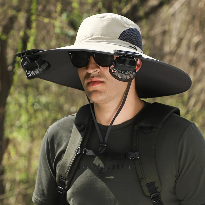 Wide Brim Solar Fan Outdoor Fishing Hat-Solar & USB Charging - Image 12