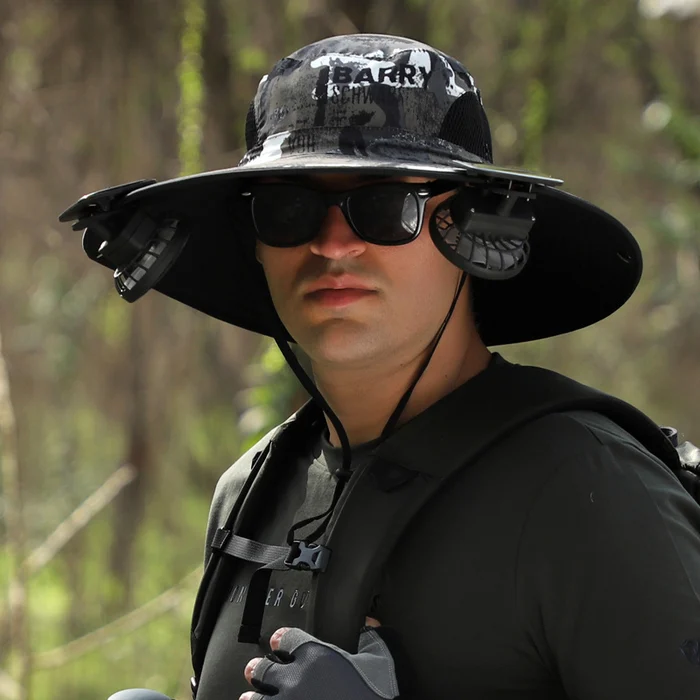 Wide Brim Solar Fan Outdoor Fishing Hat-Solar & USB Charging - Image 10
