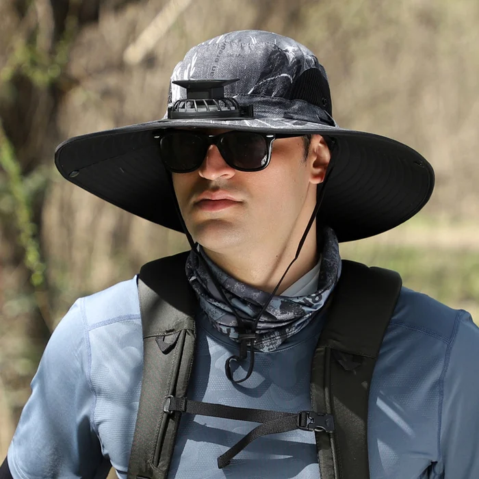 Wide Brim Solar Fan Outdoor Fishing Hat-Solar & USB Charging - Image 9