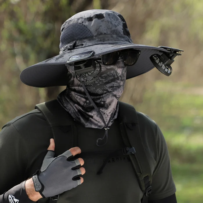 Wide Brim Solar Fan Outdoor Fishing Hat-Solar & USB Charging - Image 8