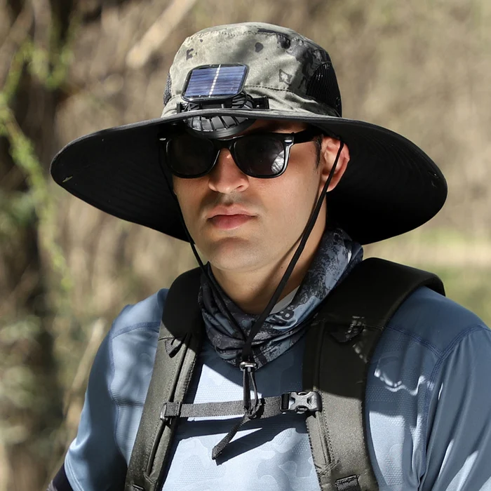 Wide Brim Solar Fan Outdoor Fishing Hat-Solar & USB Charging - Image 7