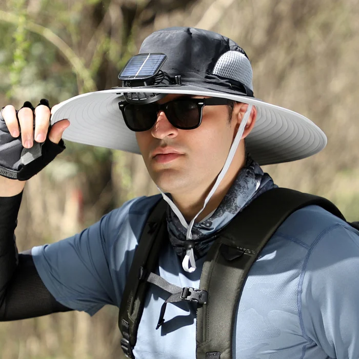 Wide Brim Solar Fan Outdoor Fishing Hat-Solar & USB Charging - Image 2