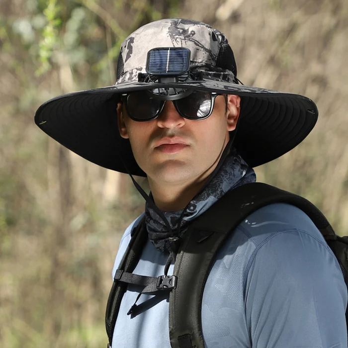 Wide Brim Solar Fan Outdoor Fishing Hat-Solar & USB Charging - Image 4